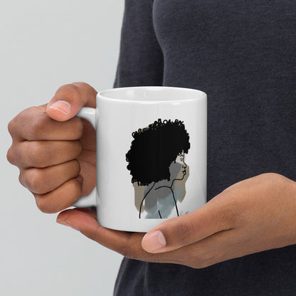 Blue AfroX White glossy mug